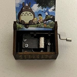 Totoro Tree Hand Crank Wooden Music Box Black Anime Musical Music